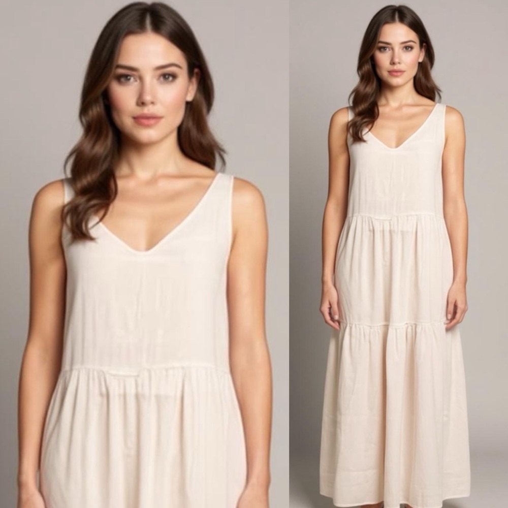 Vanessa Alexandra Linen Tiered Sleeveless Lagenlook Midi Dress Size Medium